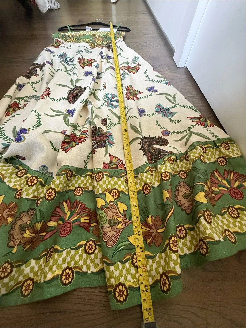 NWT Caroline Constas Cream Floral Maxi Dress with Green and Yellow Accents, S.